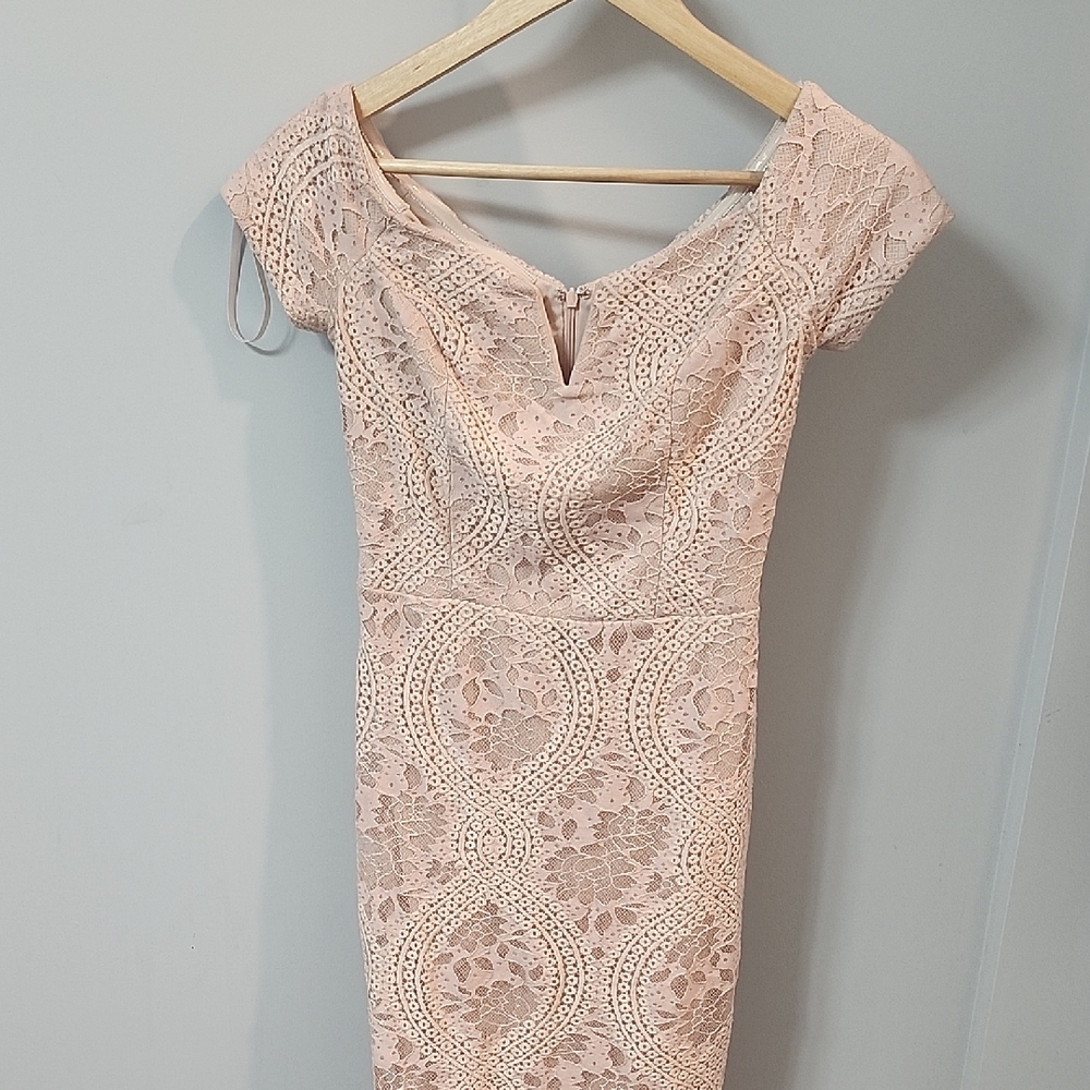 Le Chateau Blush Lace Midi Dress
